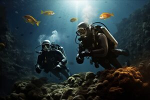 two scuba divers swimming ocean with fish swimming around.jpg (1)