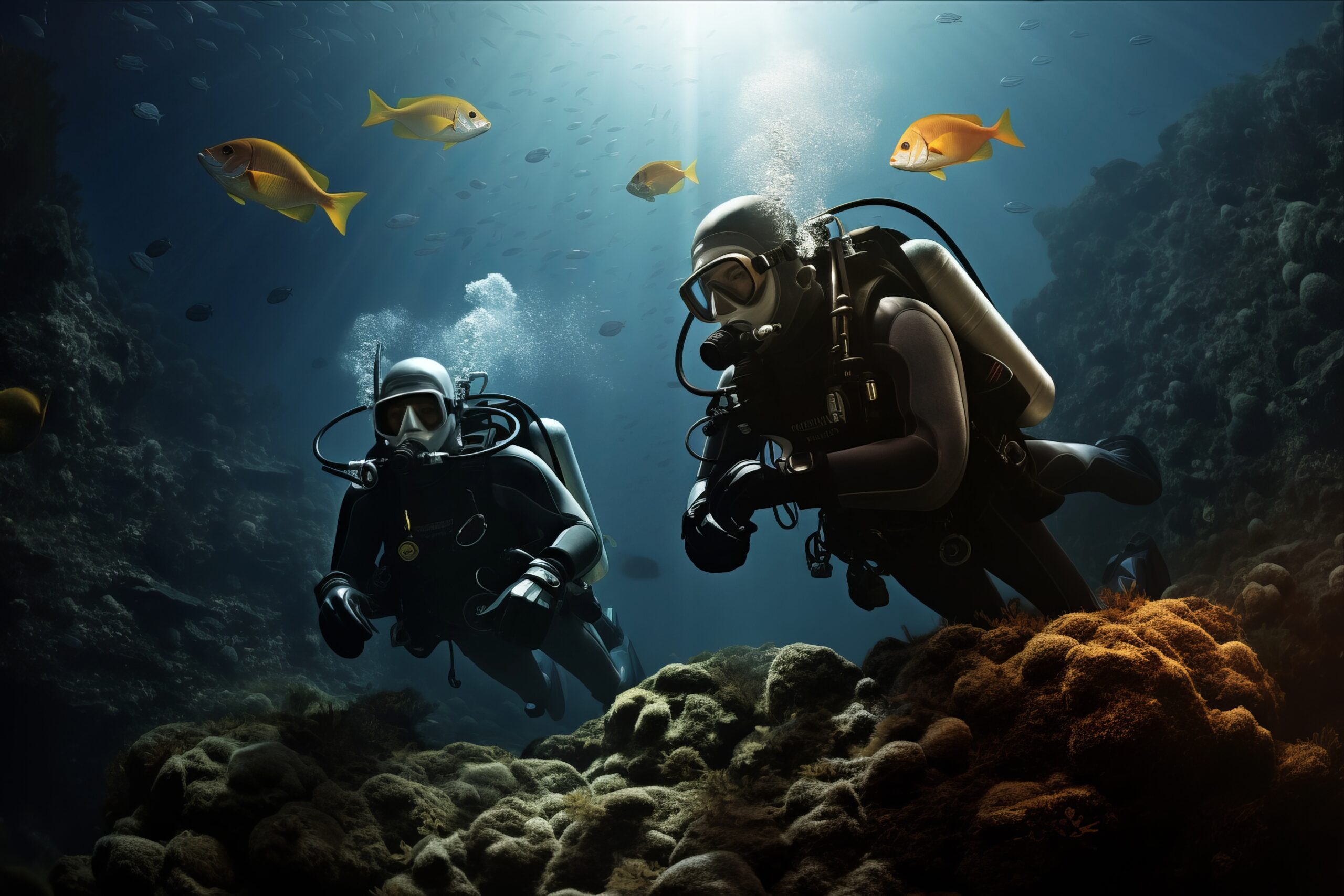two scuba divers swimming ocean with fish swimming around.jpg (1)